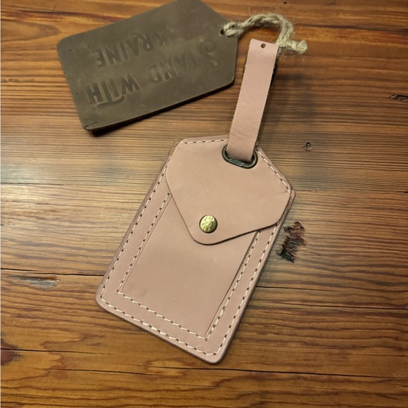 Other - NWT Leather “KK” Monogramed Luggage Tag Dusty Pink Bronze Hardware